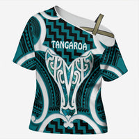 Aotearoa Atua Tangaroa Personalised Cross Shoulder Shirt God Of The Sea Maori Whale Tail Cyan