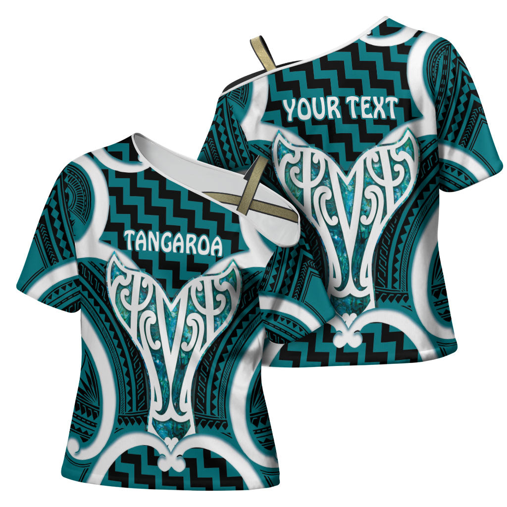 Aotearoa Atua Tangaroa Personalised Cross Shoulder Shirt God Of The Sea Maori Whale Tail Cyan