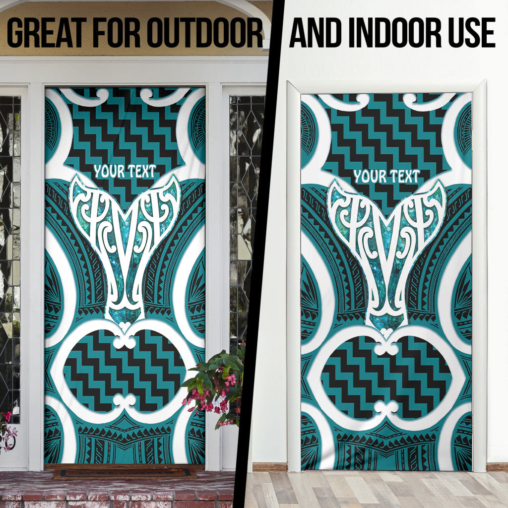 Aotearoa Atua Tangaroa Personalised Door Cover God Of The Sea Maori Whale Tail Cyan