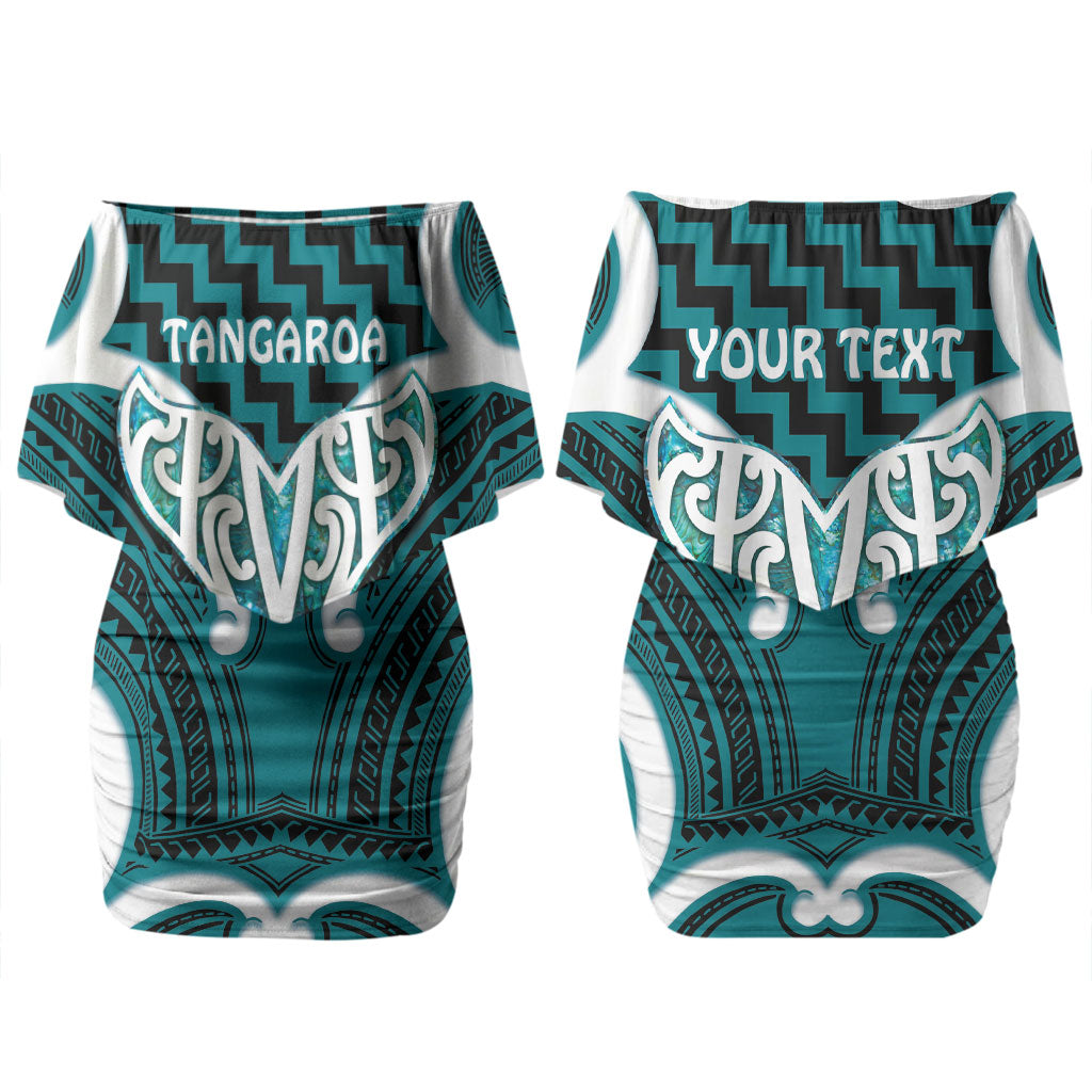 Aotearoa Atua Tangaroa Personalised Family Matching Off Shoulder Short Dress and Hawaiian Shirt God Of The Sea Maori Whale Tail Cyan
