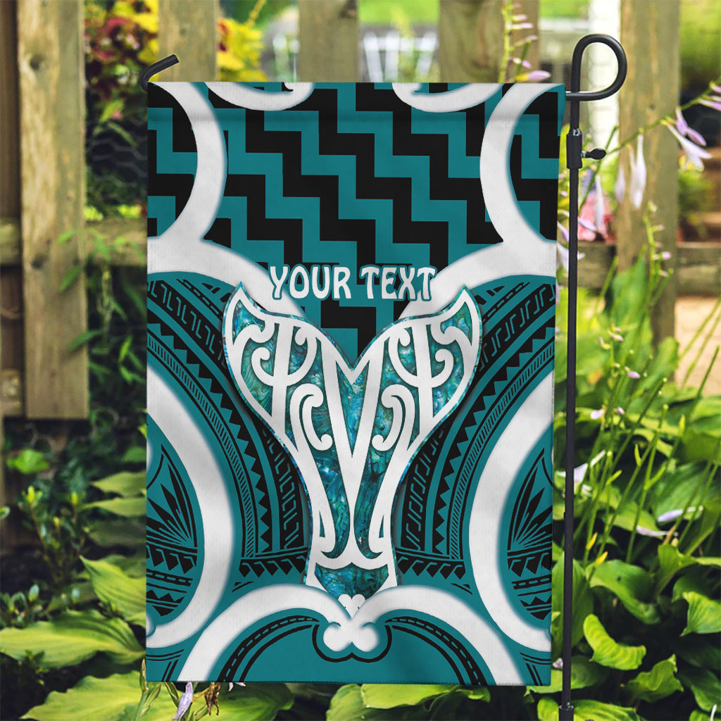 Aotearoa Atua Tangaroa Personalised Garden Flag God Of The Sea Maori Whale Tail Cyan