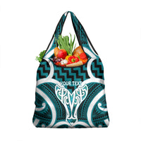 Aotearoa Atua Tangaroa Personalised Grocery Bag God Of The Sea Maori Whale Tail Cyan