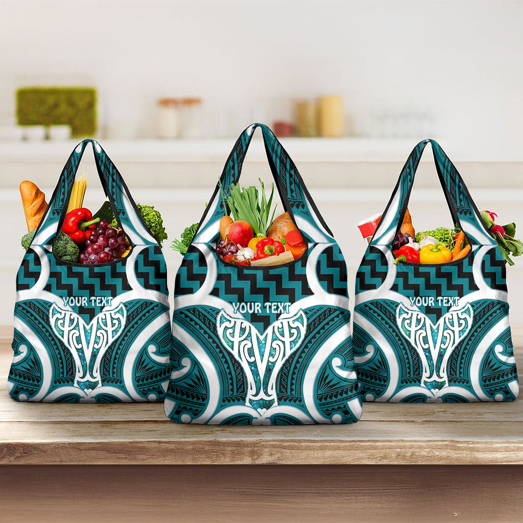 Aotearoa Atua Tangaroa Personalised Grocery Bag God Of The Sea Maori Whale Tail Cyan