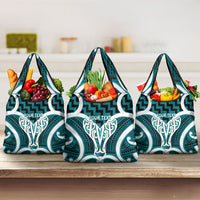 Aotearoa Atua Tangaroa Personalised Grocery Bag God Of The Sea Maori Whale Tail Cyan