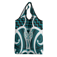 Aotearoa Atua Tangaroa Personalised Grocery Bag God Of The Sea Maori Whale Tail Cyan