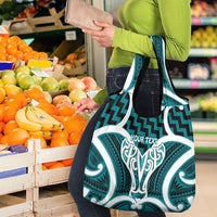 Aotearoa Atua Tangaroa Personalised Grocery Bag God Of The Sea Maori Whale Tail Cyan