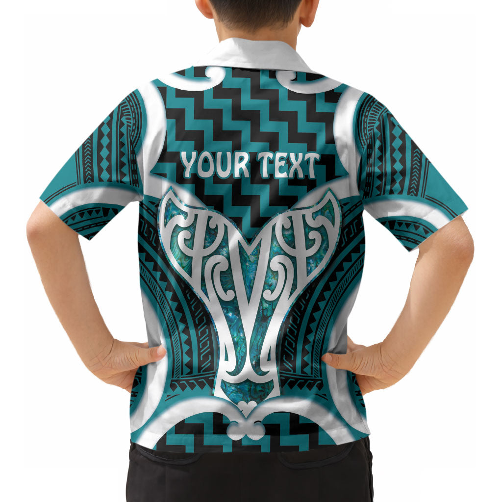Aotearoa Atua Tangaroa Personalised Kid Hawaiian Shirt God Of The Sea Maori Whale Tail Cyan