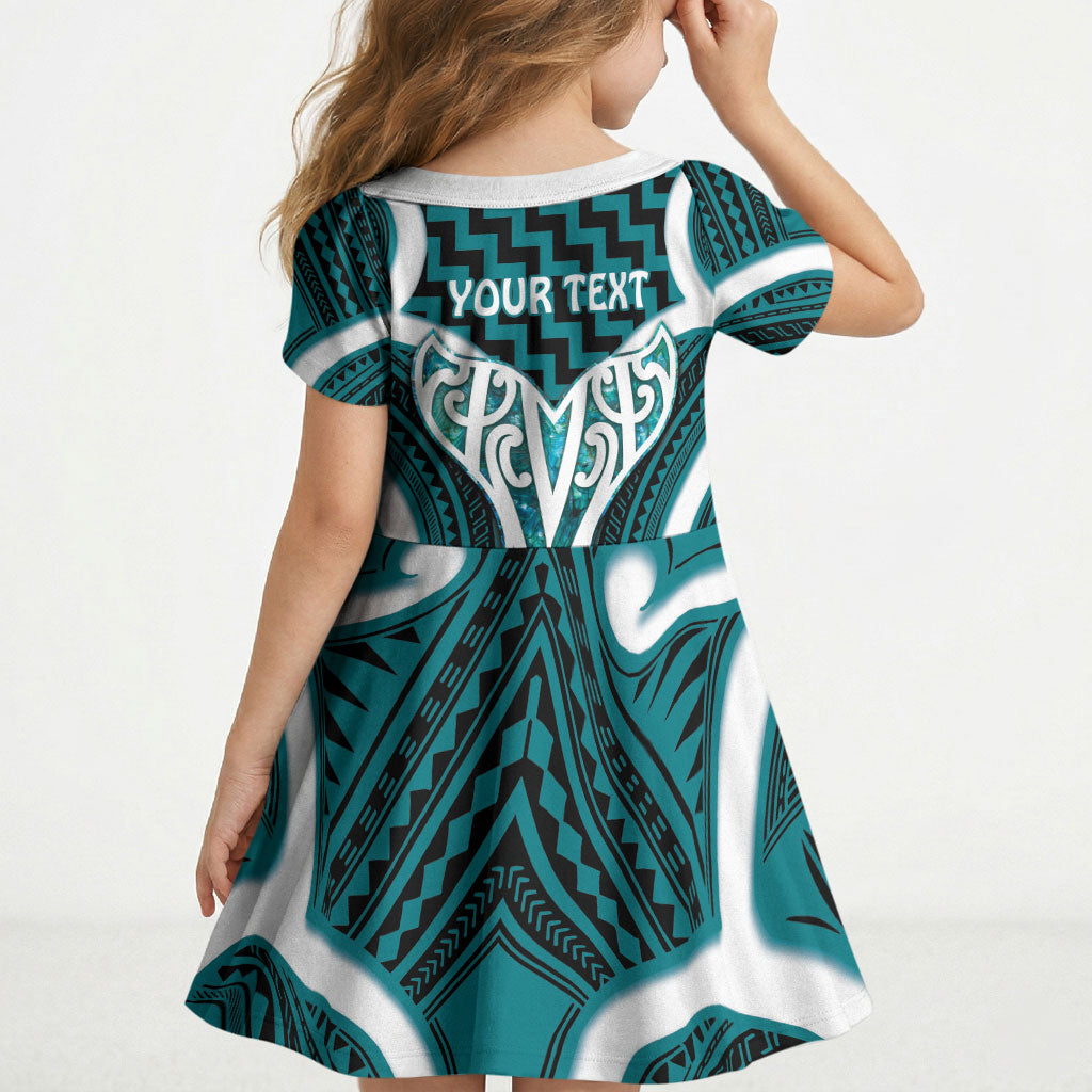 Aotearoa Atua Tangaroa Personalised Kid Short Sleeve Dress God Of The Sea Maori Whale Tail Cyan
