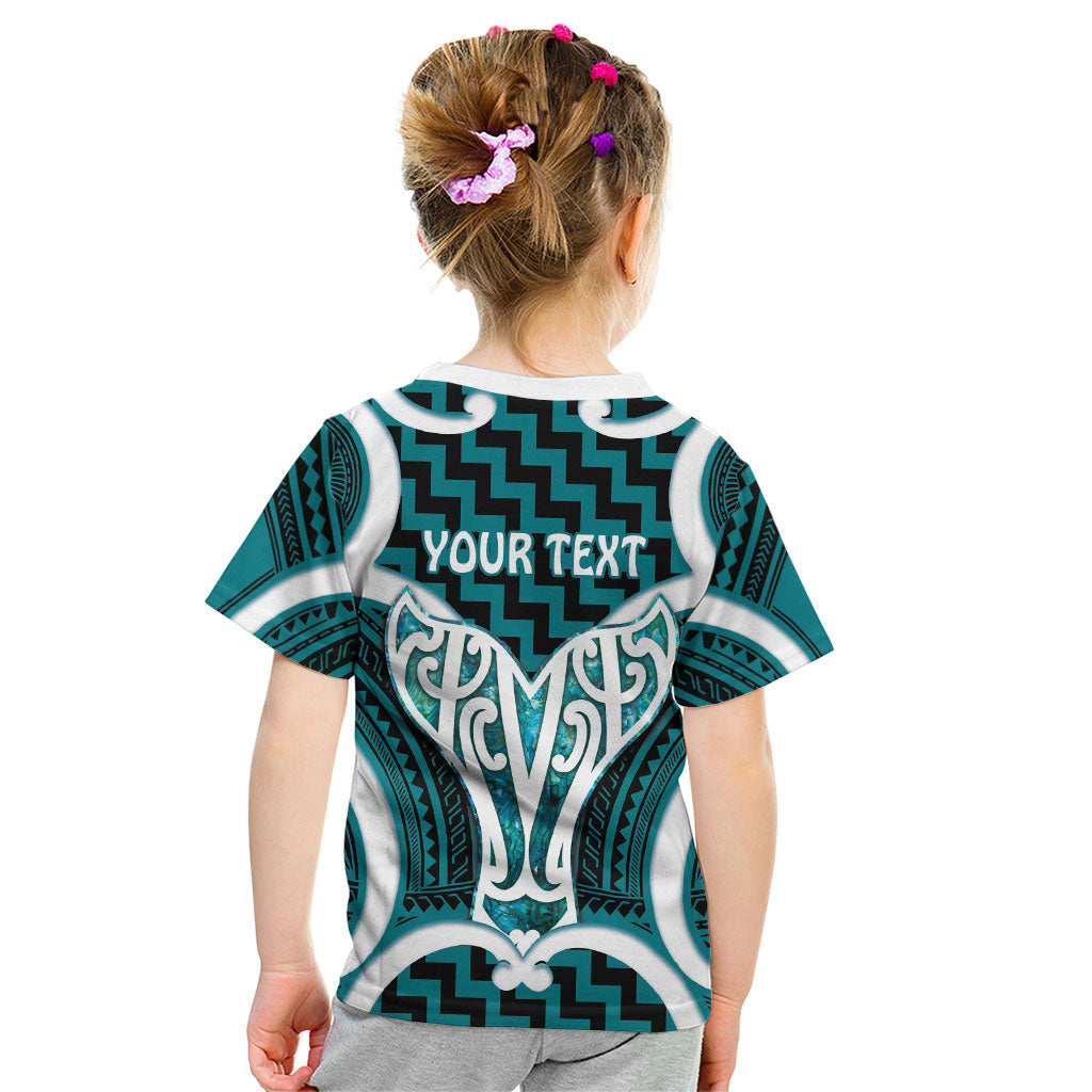 Aotearoa Atua Tangaroa Personalised Kid T Shirt God Of The Sea Maori Whale Tail Cyan
