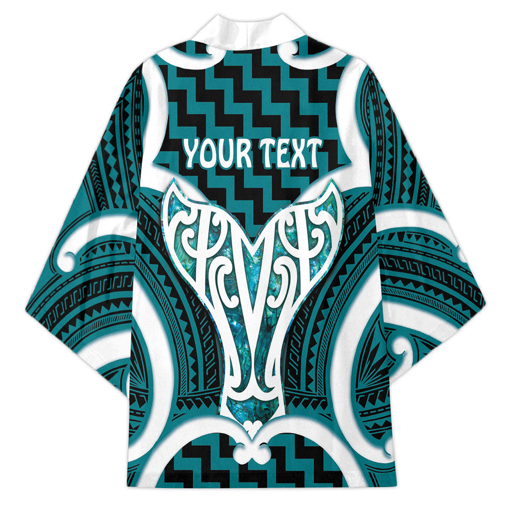 Aotearoa Atua Tangaroa Personalised Kimono God Of The Sea Maori Whale Tail Cyan