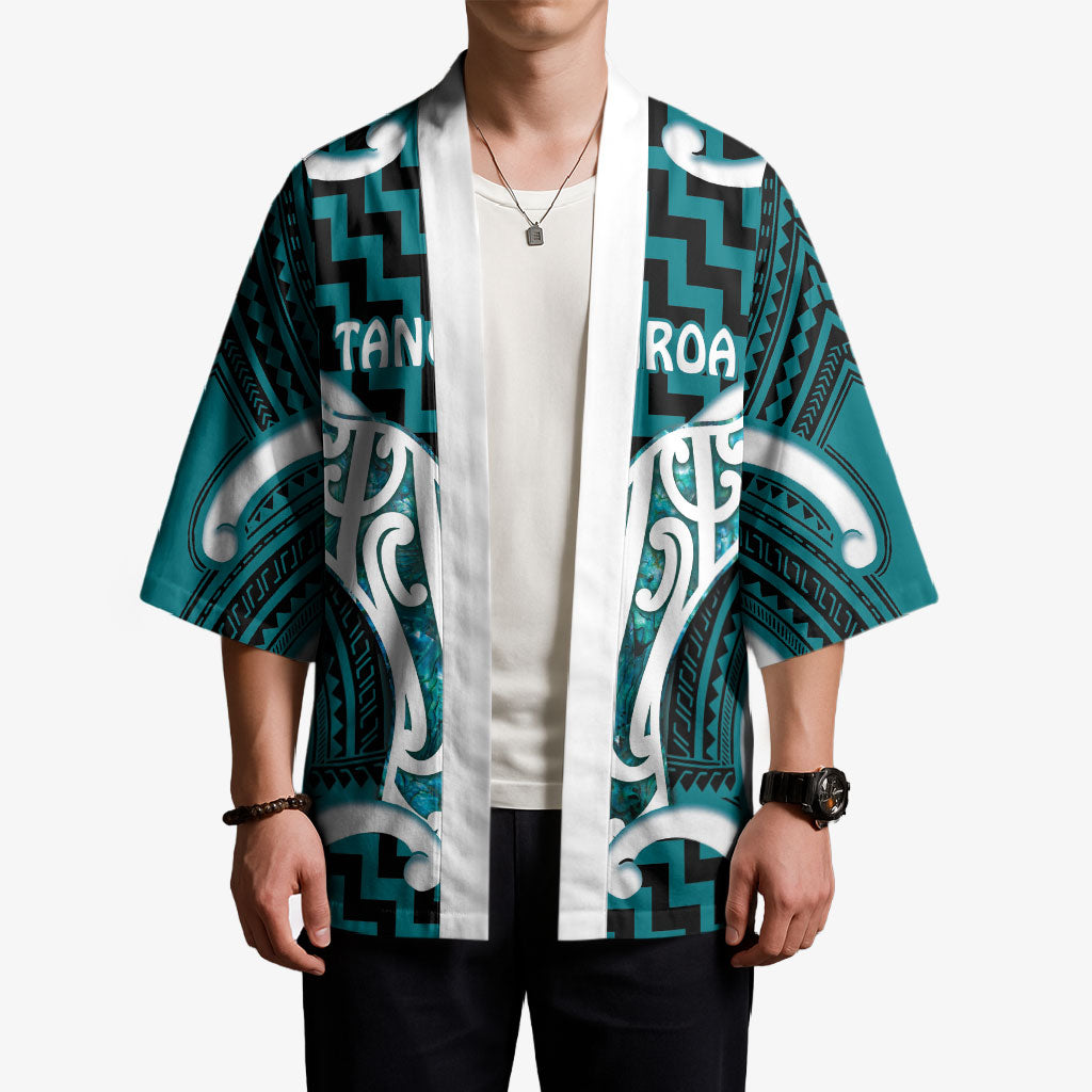 Aotearoa Atua Tangaroa Personalised Kimono God Of The Sea Maori Whale Tail Cyan