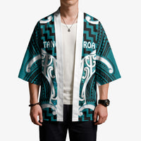 Aotearoa Atua Tangaroa Personalised Kimono God Of The Sea Maori Whale Tail Cyan