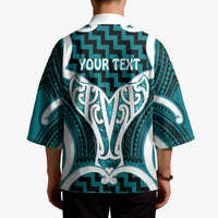 Aotearoa Atua Tangaroa Personalised Kimono God Of The Sea Maori Whale Tail Cyan