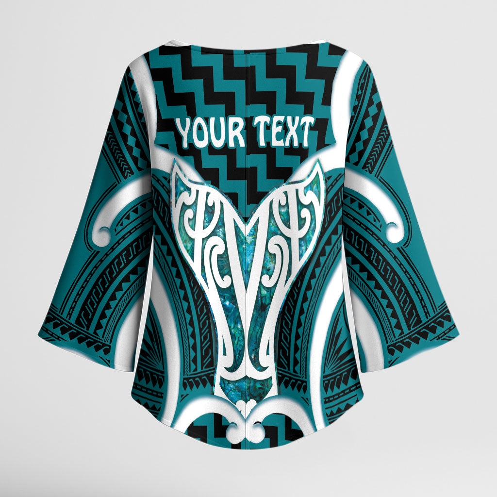 Aotearoa Atua Tangaroa Personalised Kimono Sleeve Blouse God Of The Sea Maori Whale Tail Cyan