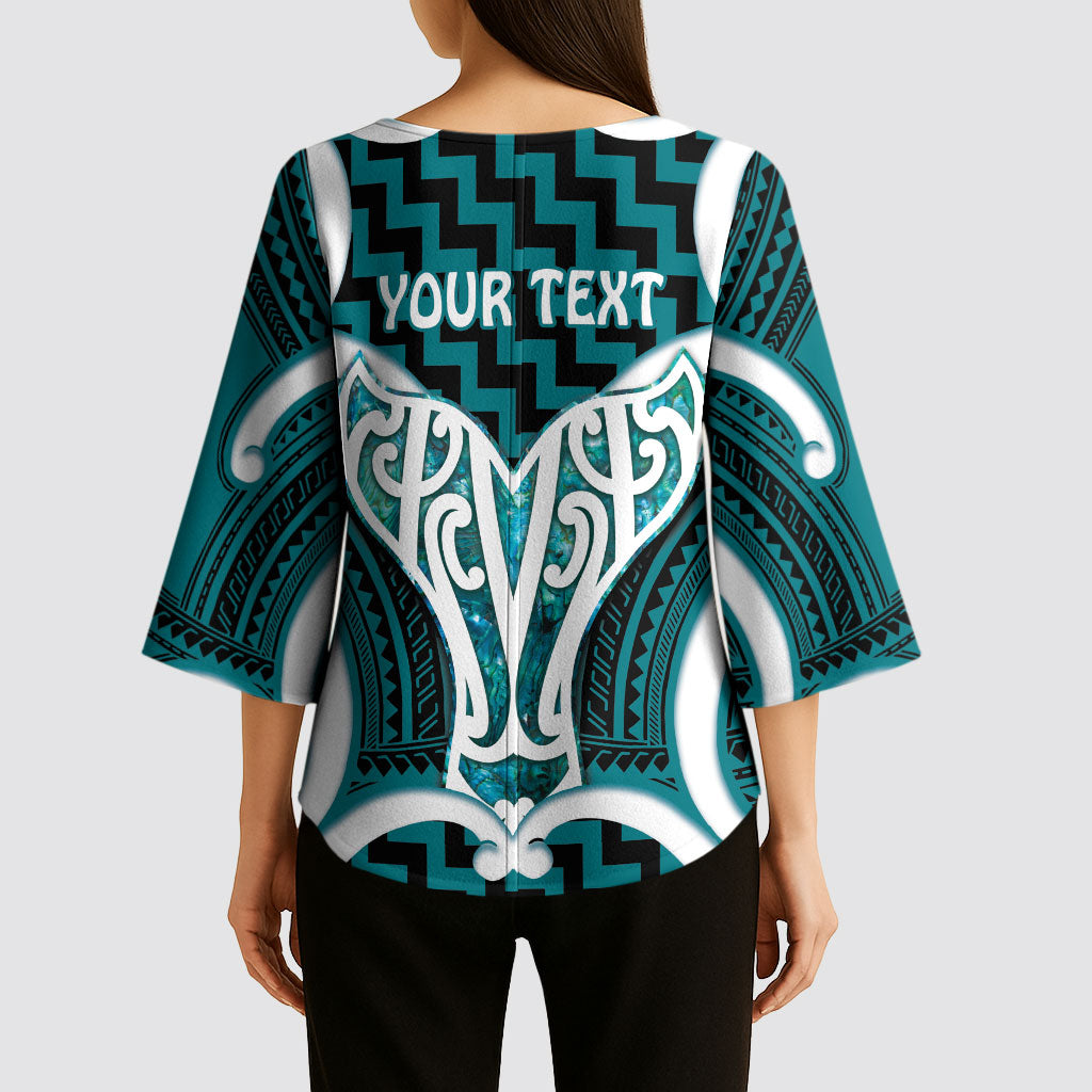 Aotearoa Atua Tangaroa Personalised Kimono Sleeve Blouse God Of The Sea Maori Whale Tail Cyan