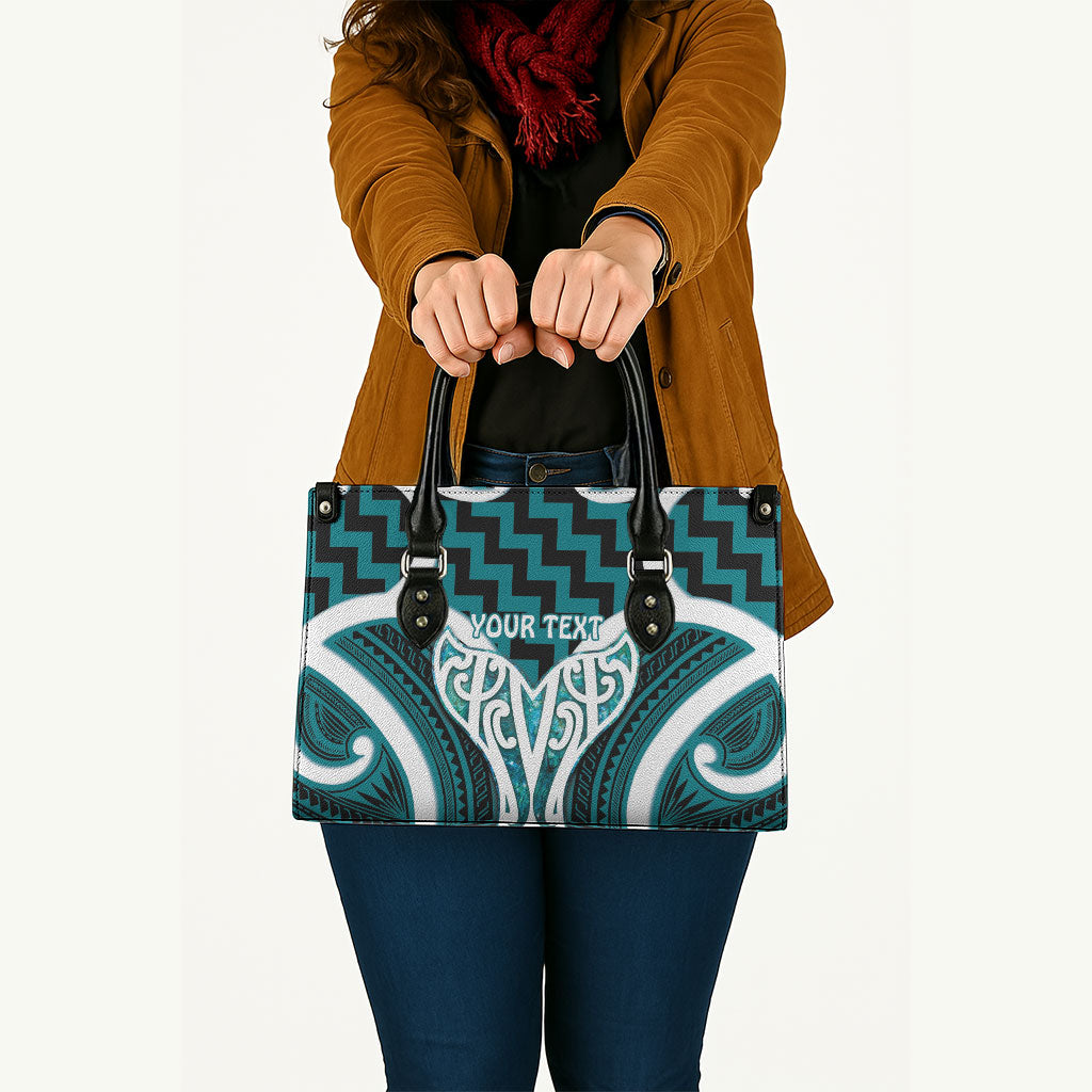 Aotearoa Atua Tangaroa Personalised Leather Bag God Of The Sea Maori Whale Tail Cyan