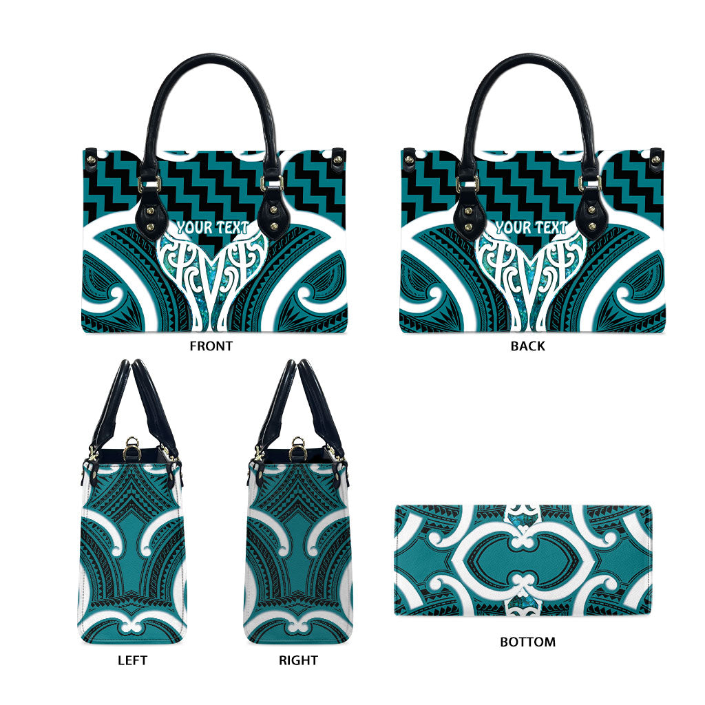 Aotearoa Atua Tangaroa Personalised Leather Bag God Of The Sea Maori Whale Tail Cyan