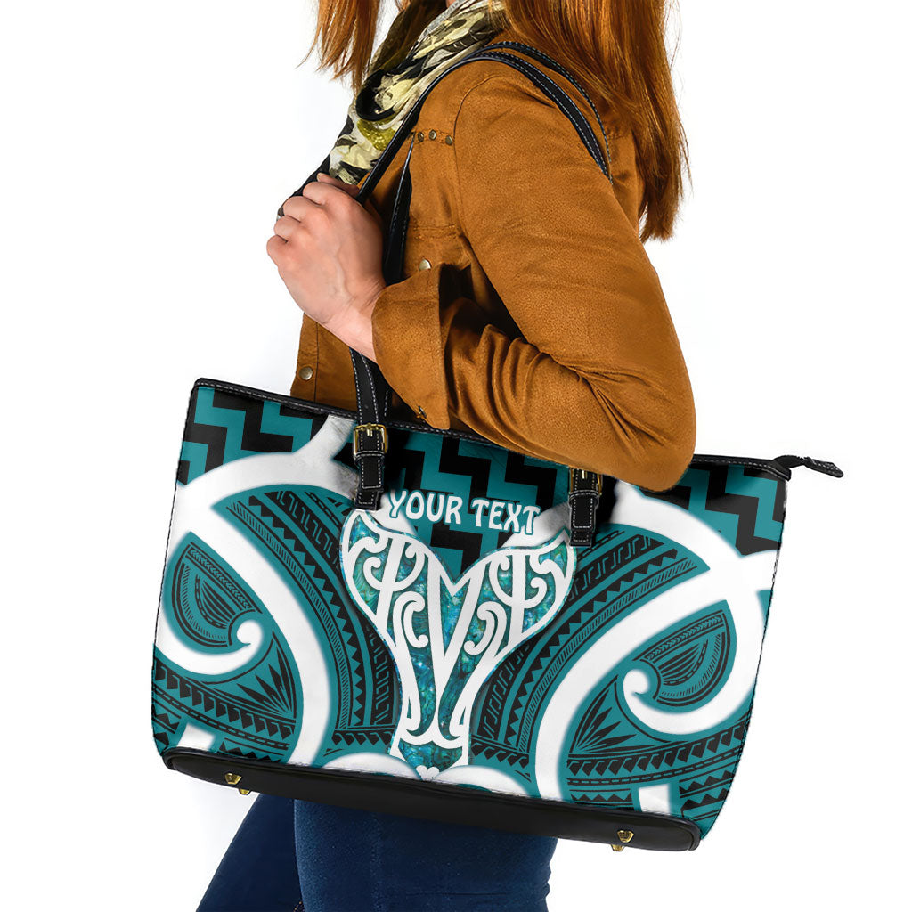 Aotearoa Atua Tangaroa Personalised Leather Tote Bag God Of The Sea Maori Whale Tail Cyan