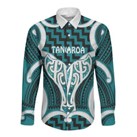 Aotearoa Atua Tangaroa Personalised Long Sleeve Button Shirt God Of The Sea Maori Whale Tail Cyan