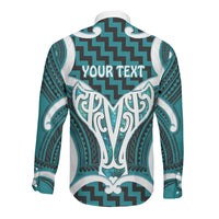 Aotearoa Atua Tangaroa Personalised Long Sleeve Button Shirt God Of The Sea Maori Whale Tail Cyan
