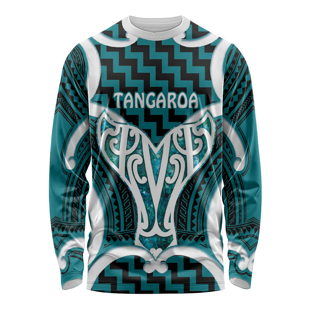 Aotearoa Atua Tangaroa Personalised Long Sleeve Shirt God Of The Sea Maori Whale Tail Cyan