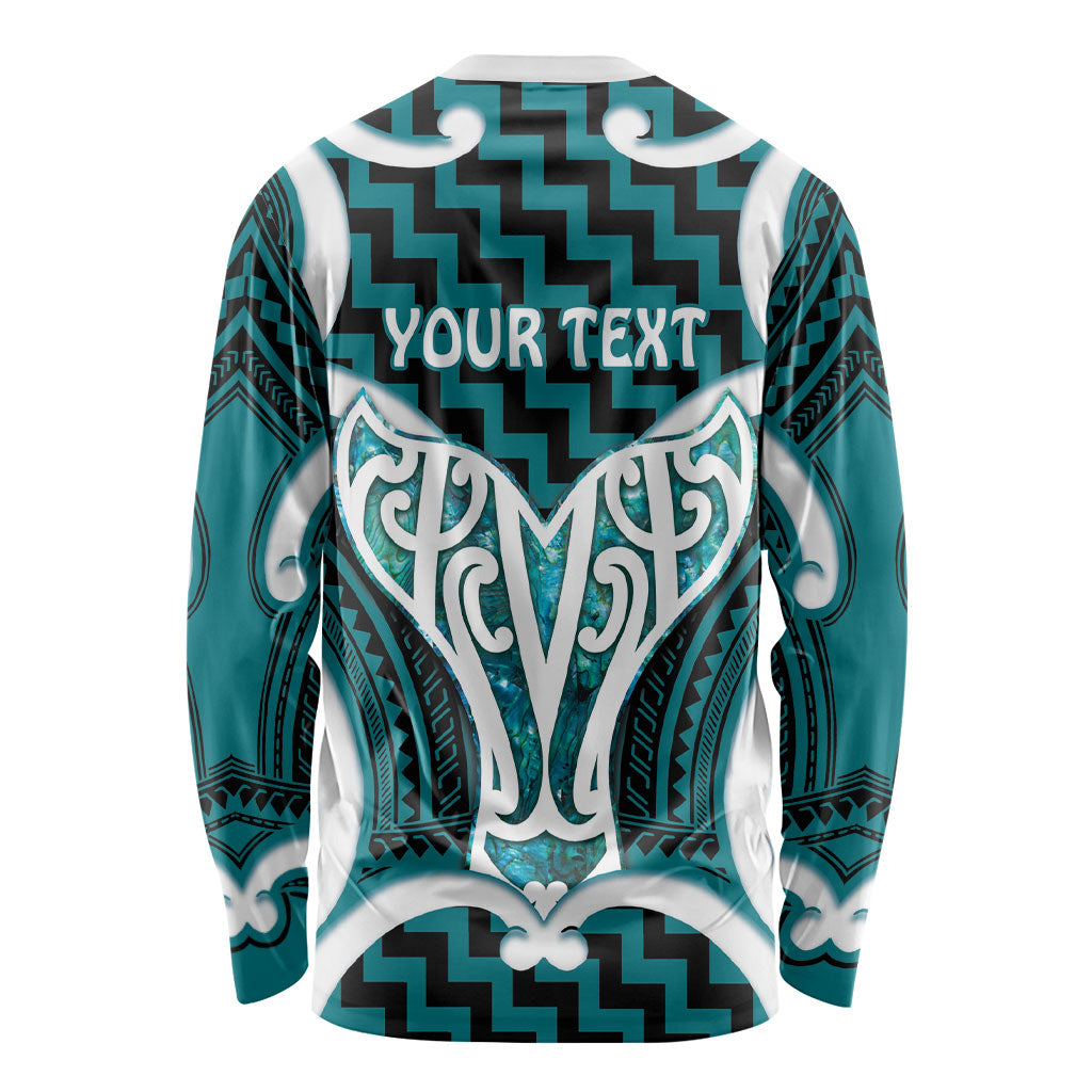 Aotearoa Atua Tangaroa Personalised Long Sleeve Shirt God Of The Sea Maori Whale Tail Cyan