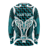 Aotearoa Atua Tangaroa Personalised Long Sleeve Shirt God Of The Sea Maori Whale Tail Cyan