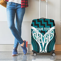 Aotearoa Atua Tangaroa Personalised Luggage Cover God Of The Sea Maori Whale Tail Cyan