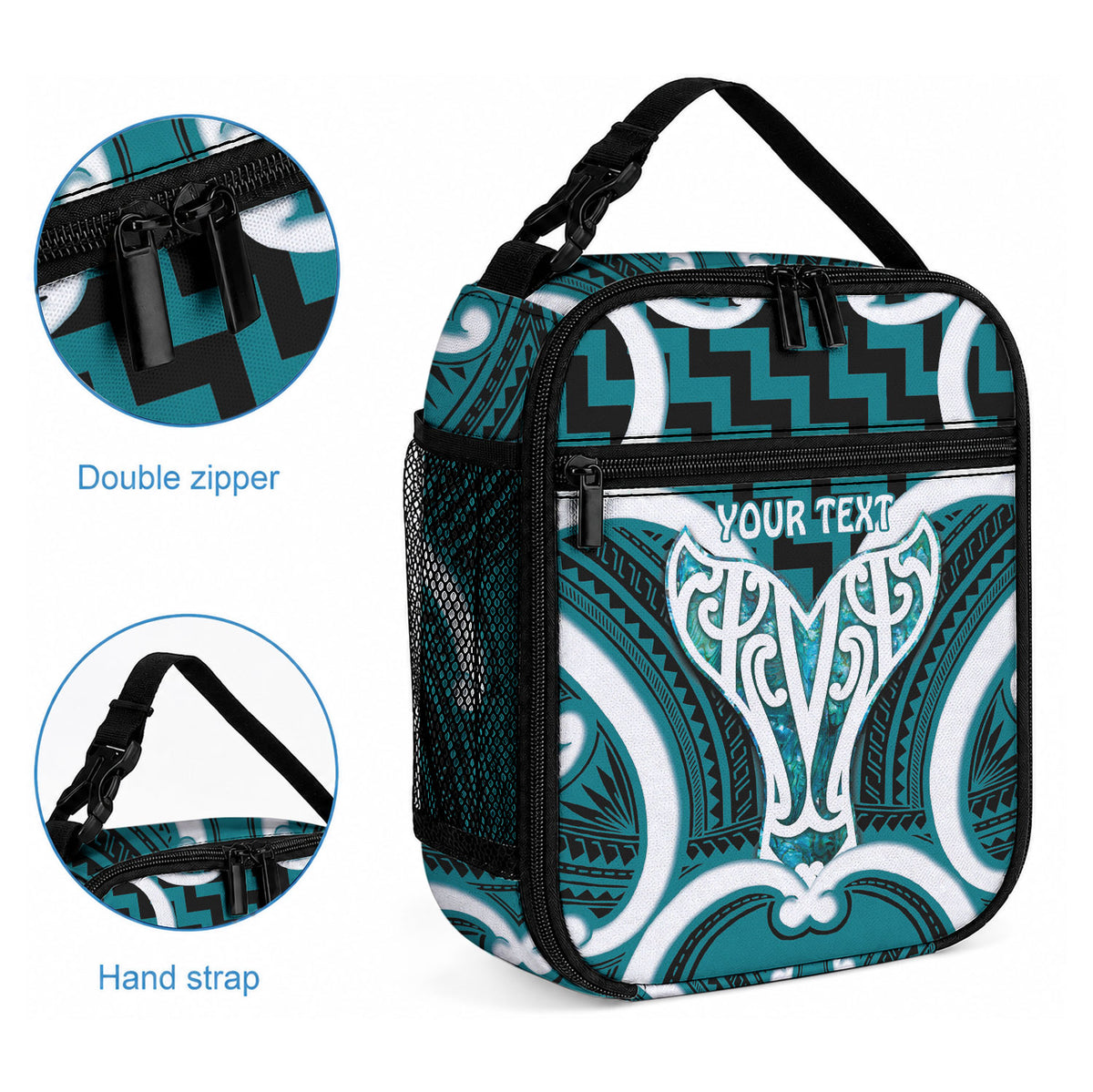 Aotearoa Atua Tangaroa Personalised Lunch Bag God Of The Sea Maori Whale Tail Cyan