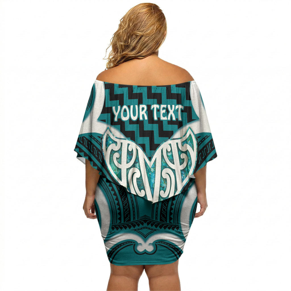 Aotearoa Atua Tangaroa Personalised Off Shoulder Short Dress God Of The Sea Maori Whale Tail Cyan