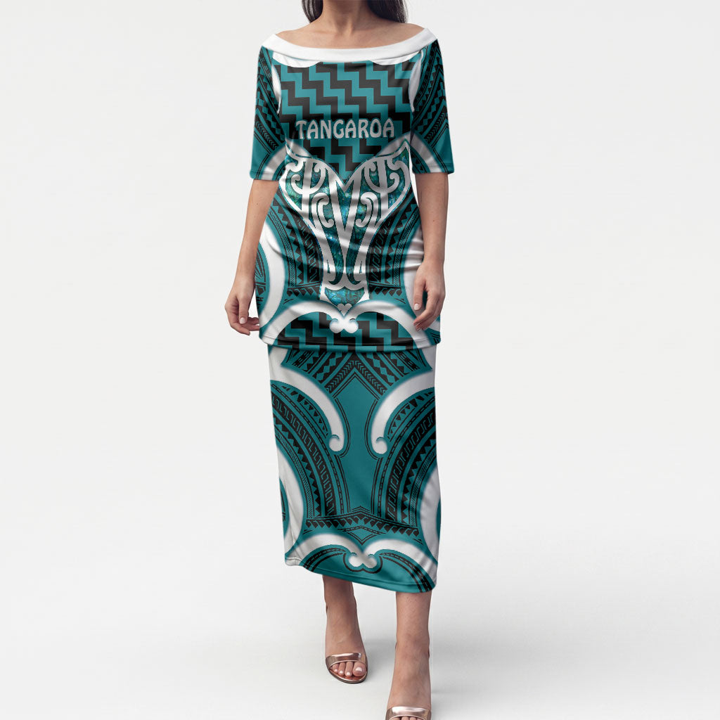Aotearoa Atua Tangaroa Personalised Puletasi God Of The Sea Maori Whale Tail Cyan