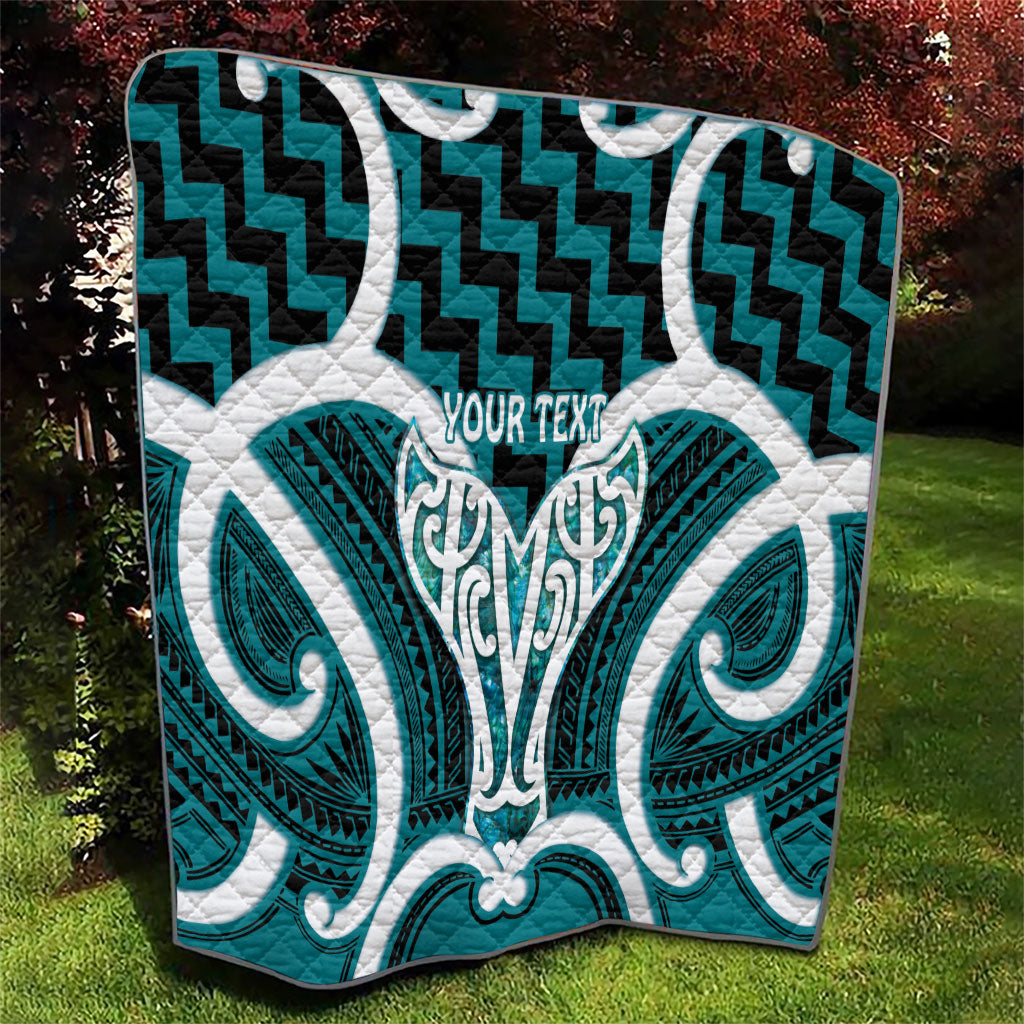 Aotearoa Atua Tangaroa Personalised Quilt God Of The Sea Maori Whale Tail Cyan