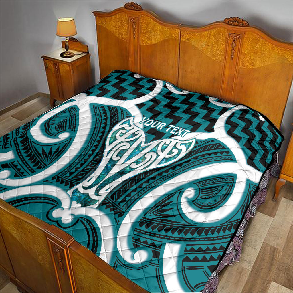 Aotearoa Atua Tangaroa Personalised Quilt God Of The Sea Maori Whale Tail Cyan