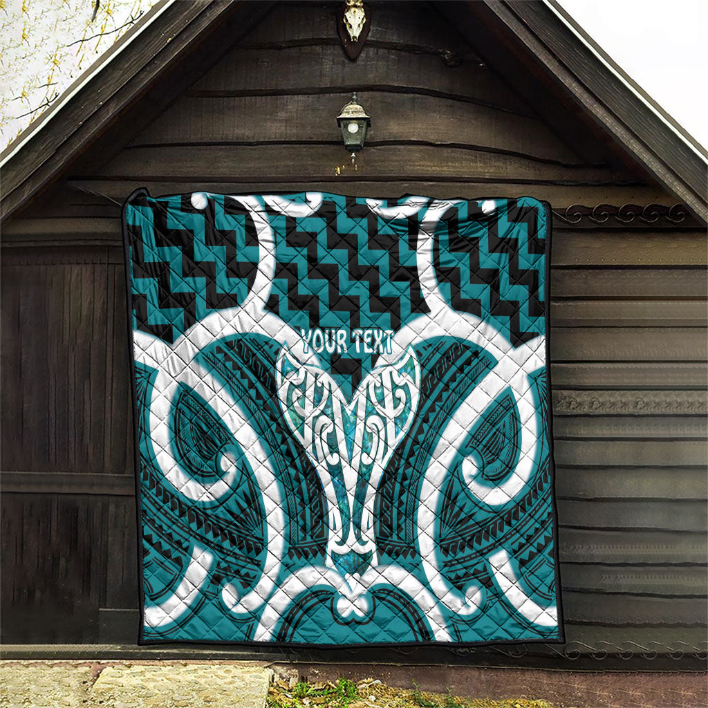 Aotearoa Atua Tangaroa Personalised Quilt God Of The Sea Maori Whale Tail Cyan
