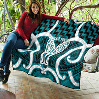 Aotearoa Atua Tangaroa Personalised Quilt God Of The Sea Maori Whale Tail Cyan