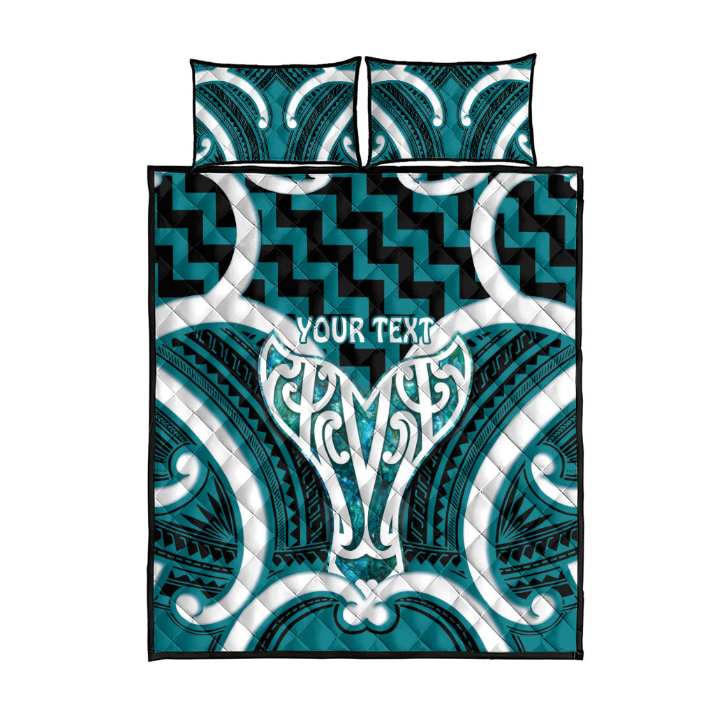Aotearoa Atua Tangaroa Personalised Quilt Bed Set God Of The Sea Maori Whale Tail Cyan