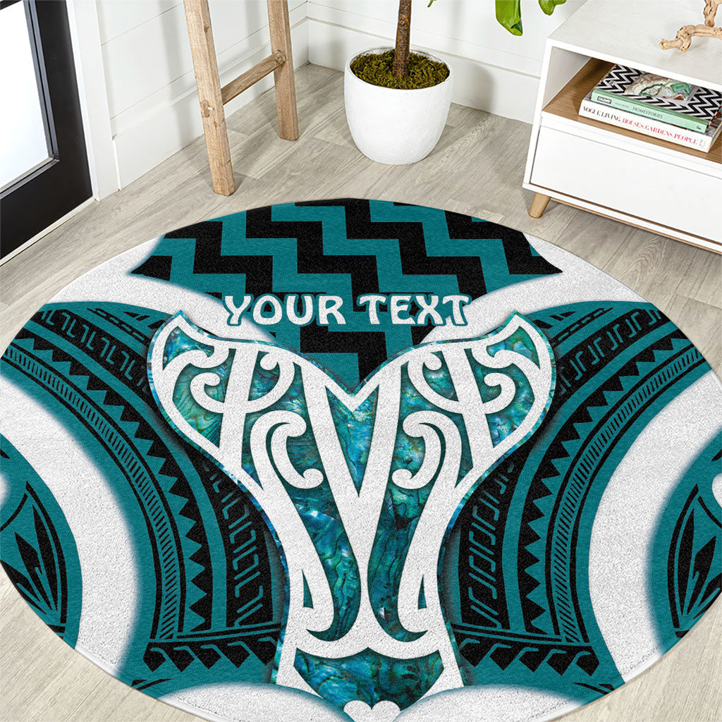 Aotearoa Atua Tangaroa Personalised Round Carpet God Of The Sea Maori Whale Tail Cyan
