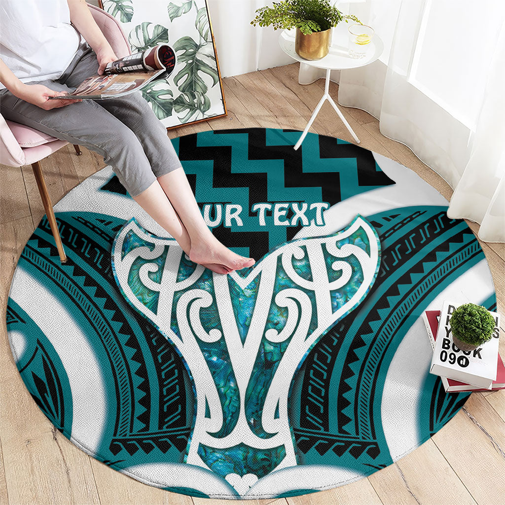 Aotearoa Atua Tangaroa Personalised Round Carpet God Of The Sea Maori Whale Tail Cyan