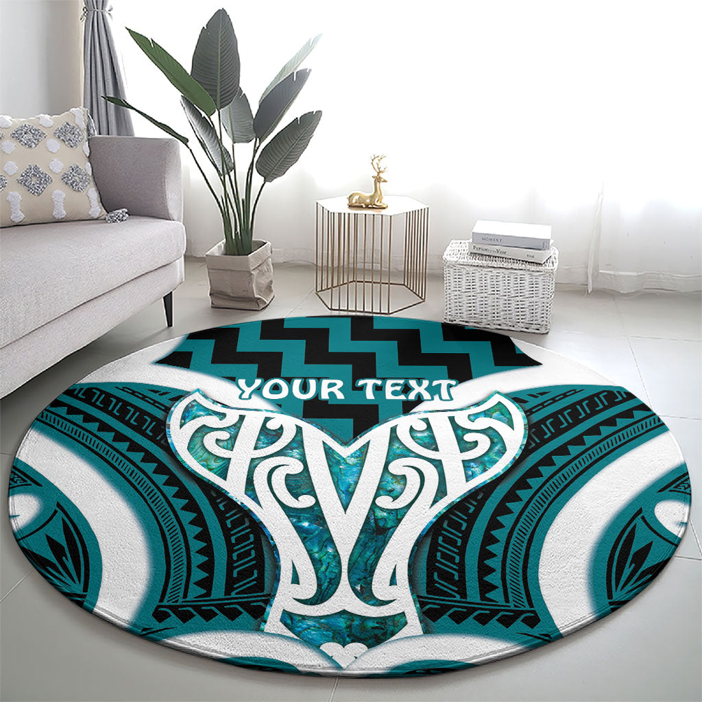Aotearoa Atua Tangaroa Personalised Round Carpet God Of The Sea Maori Whale Tail Cyan