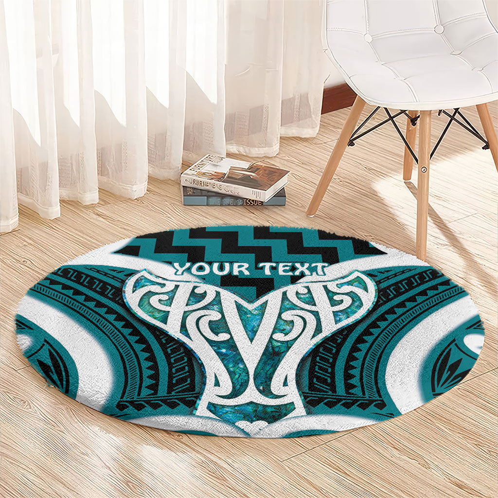 Aotearoa Atua Tangaroa Personalised Round Carpet God Of The Sea Maori Whale Tail Cyan
