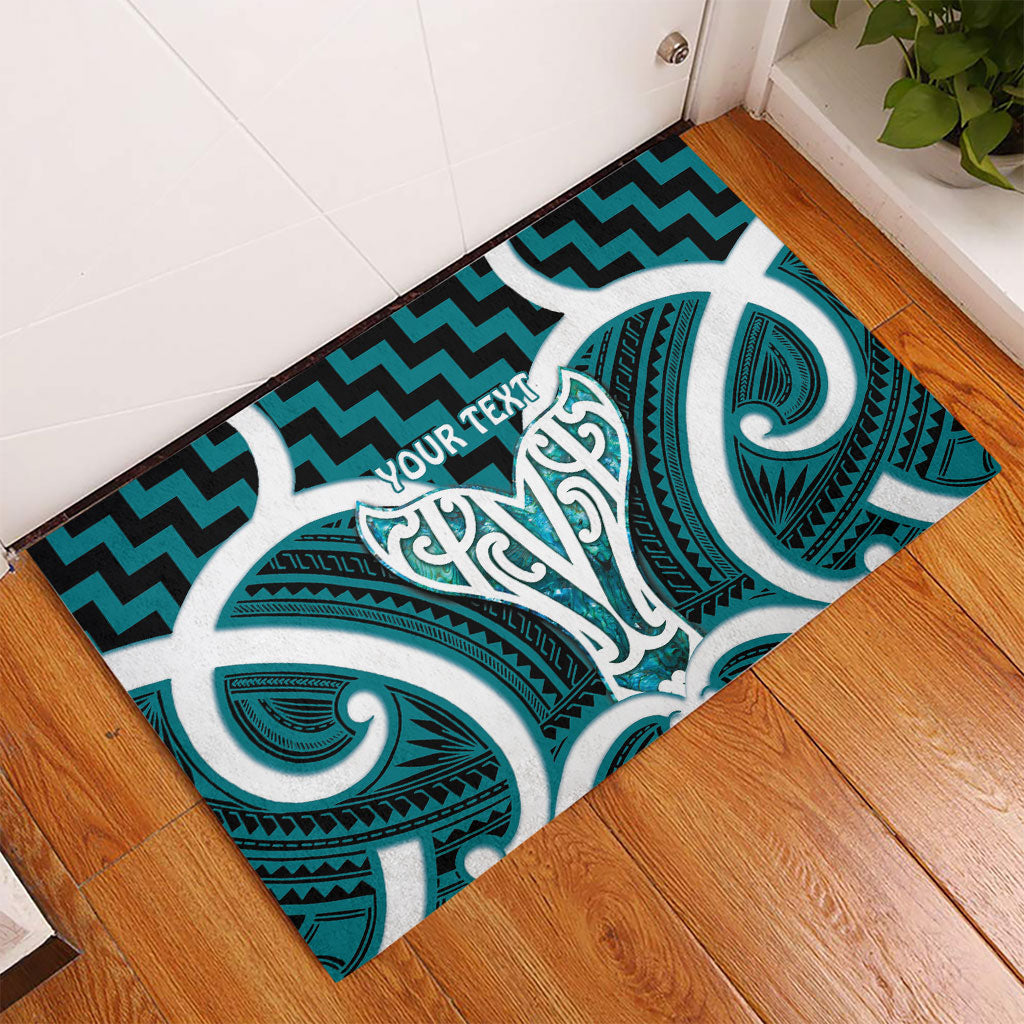Aotearoa Atua Tangaroa Personalised Rubber Doormat God Of The Sea Maori Whale Tail Cyan