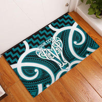 Aotearoa Atua Tangaroa Personalised Rubber Doormat God Of The Sea Maori Whale Tail Cyan