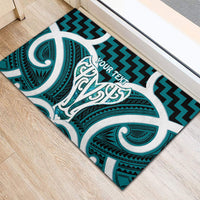 Aotearoa Atua Tangaroa Personalised Rubber Doormat God Of The Sea Maori Whale Tail Cyan