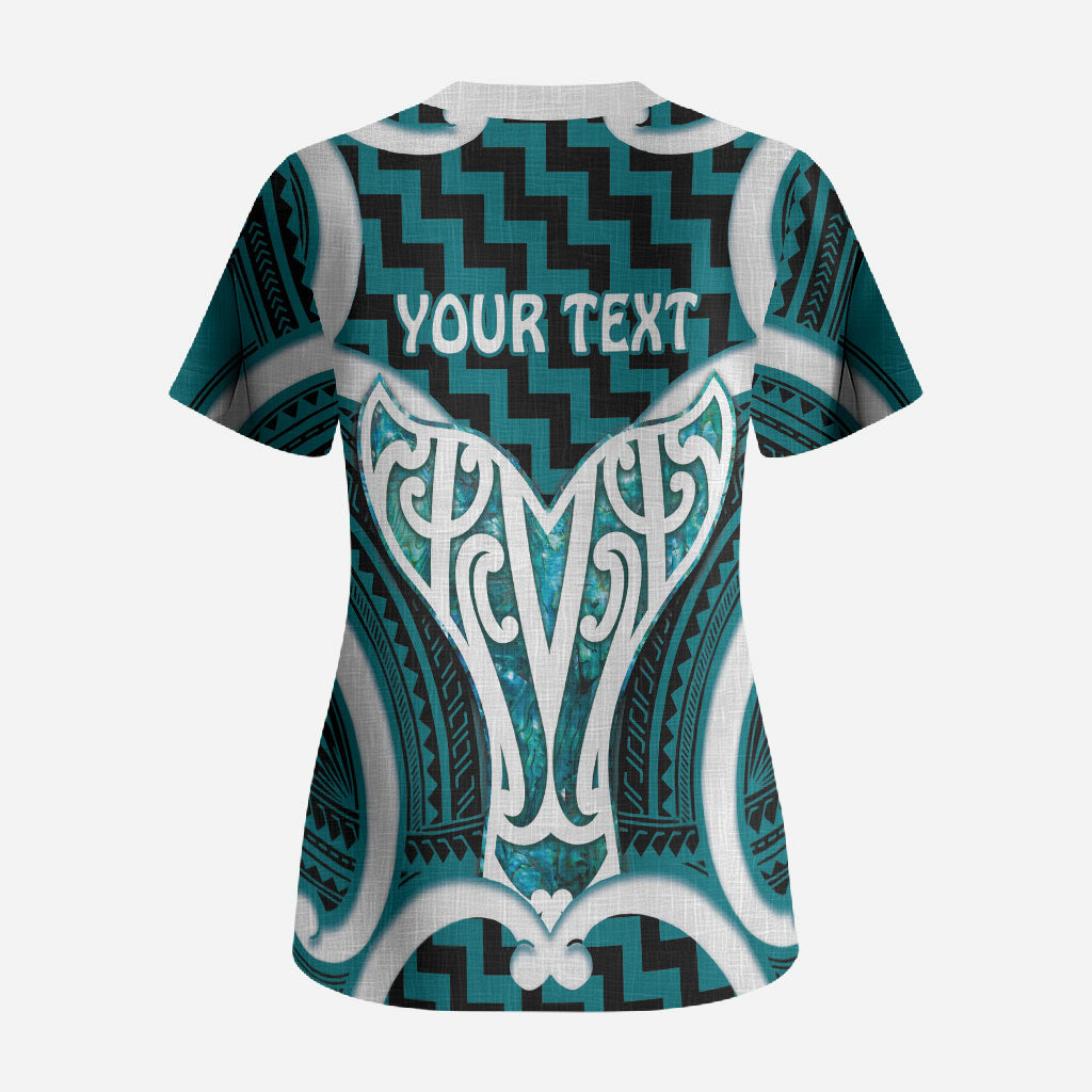 Aotearoa Atua Tangaroa Personalised Scrub Top God Of The Sea Maori Whale Tail Cyan