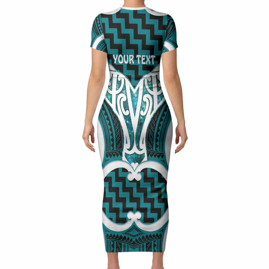 Aotearoa Atua Tangaroa Personalised Short Sleeve Bodycon Dress God Of The Sea Maori Whale Tail Cyan