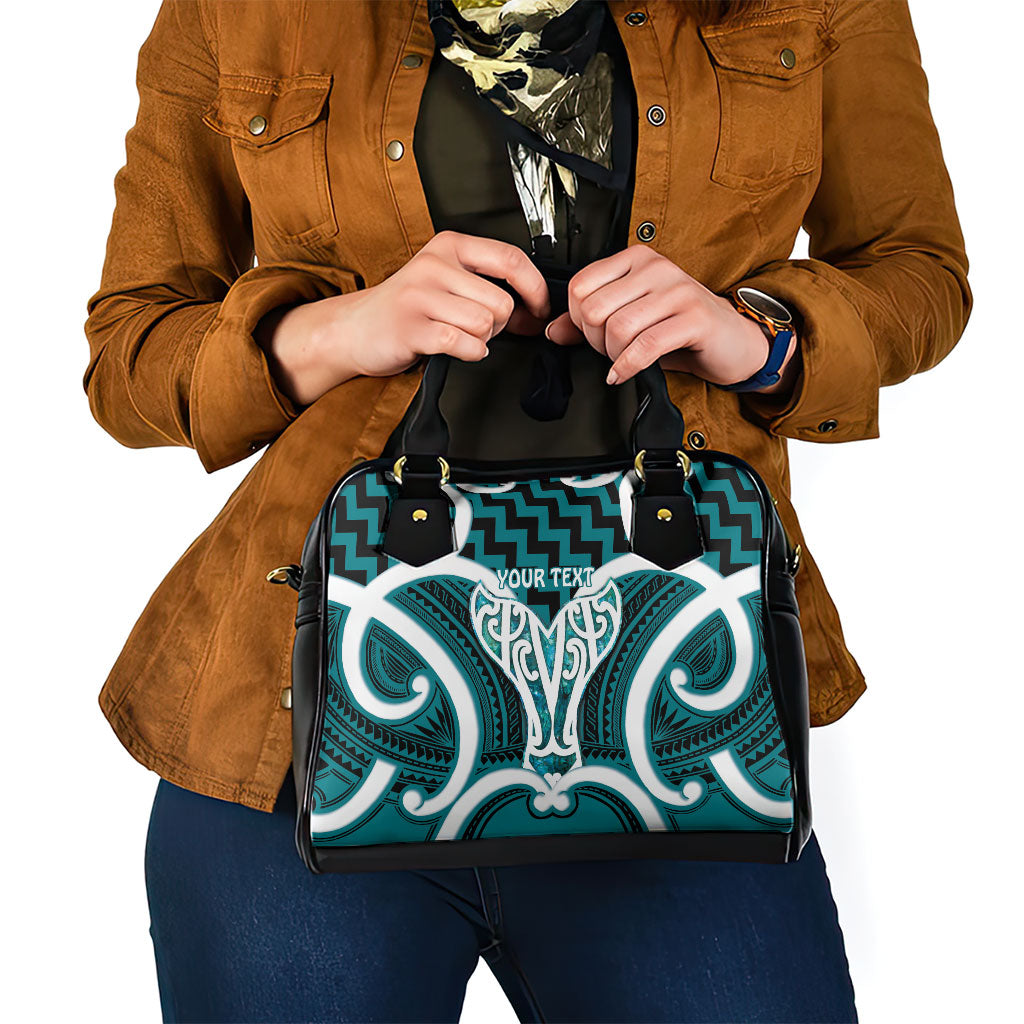 Aotearoa Atua Tangaroa Personalised Shoulder Handbag God Of The Sea Maori Whale Tail Cyan