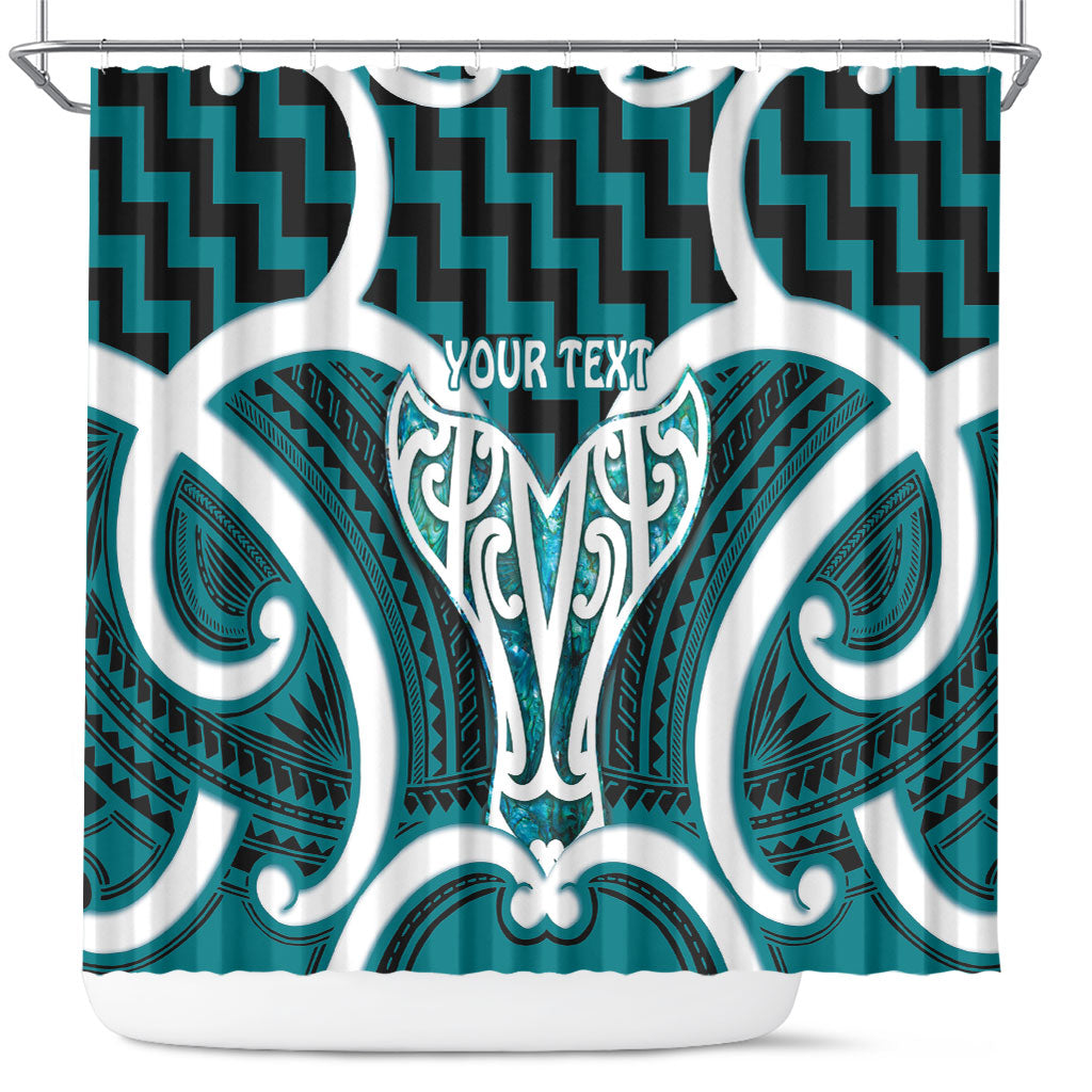 Aotearoa Atua Tangaroa Personalised Shower Curtain God Of The Sea Maori Whale Tail Cyan