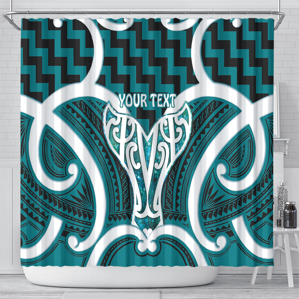 Aotearoa Atua Tangaroa Personalised Shower Curtain God Of The Sea Maori Whale Tail Cyan