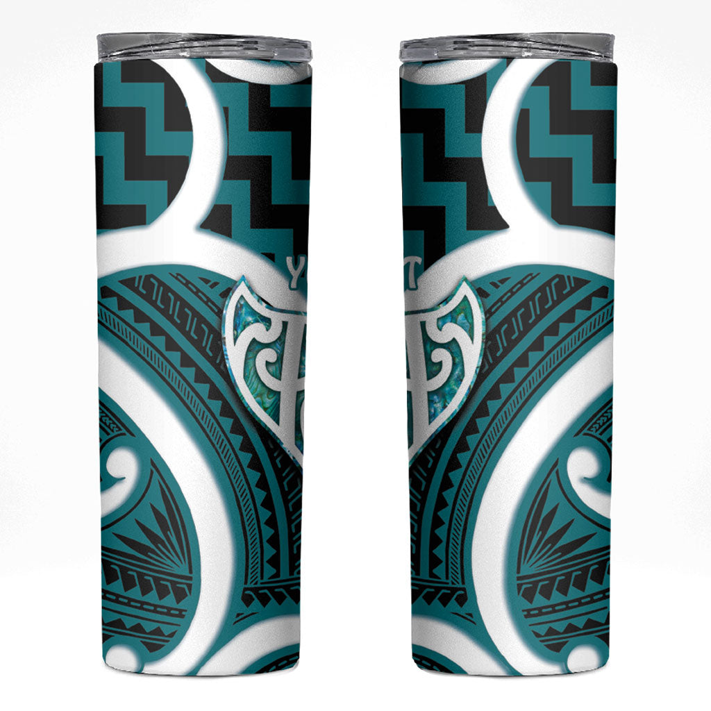 Aotearoa Atua Tangaroa Personalised Skinny Tumbler God Of The Sea Maori Whale Tail Cyan