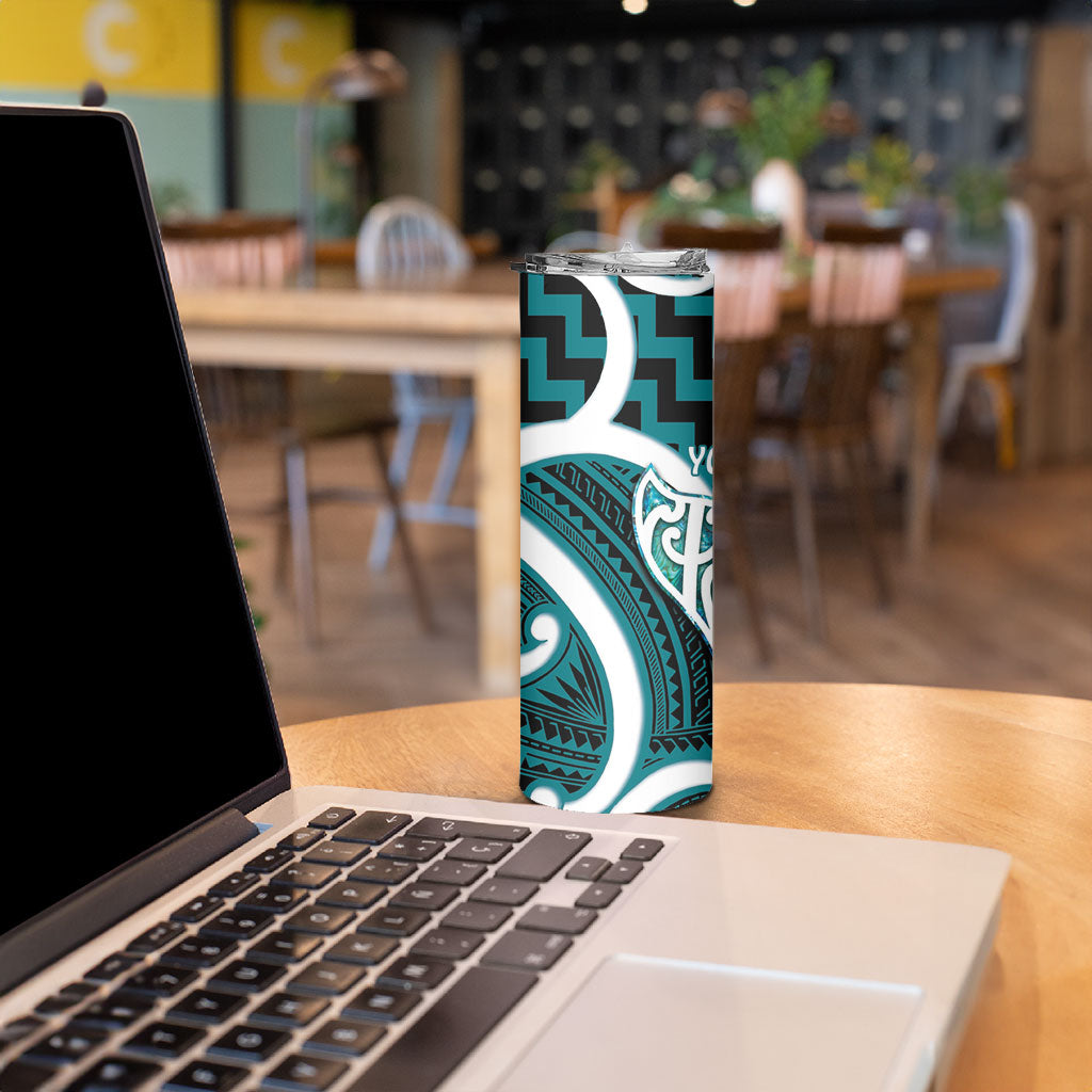Aotearoa Atua Tangaroa Personalised Skinny Tumbler God Of The Sea Maori Whale Tail Cyan
